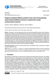 Marginal asymptotic diffusion analysis of two-class retrial queueing system with probabilistic priority as a model of two-modal communication networks
