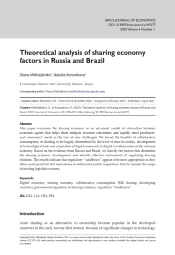 Theoretical analysis of sharing economy factors in Russia and Brazil
