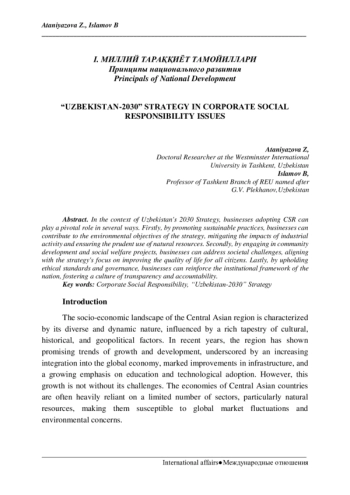 KORPORATIV IJTIMOIY JAVOBGARLIK MASALALARIDA